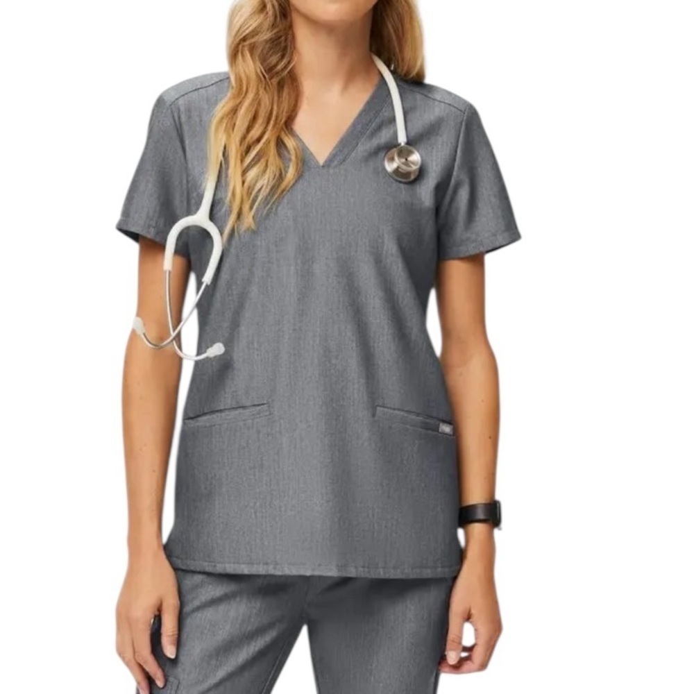 Figs Casma Three Pocket Scrub Top Gray Size S